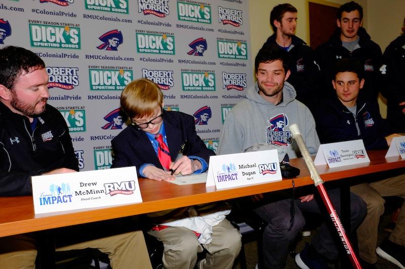 With the help of Team IMPACT, 13-year-old Mikey Dugan was drafted by the Robert Morris lacrosse team during a press conference on Feb. 6. 