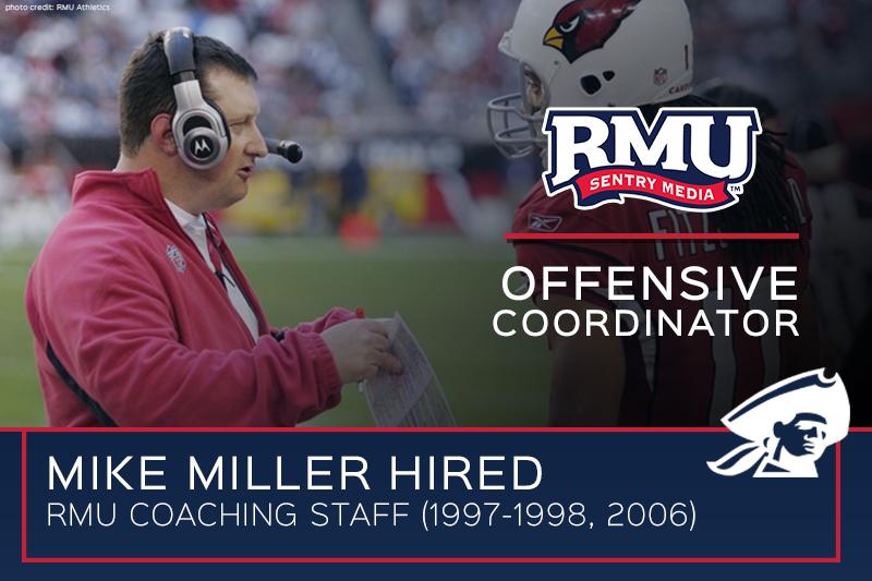 Mike+Miller+welcomed+back+to+RMU+Football+as+Offensive+Coordinator