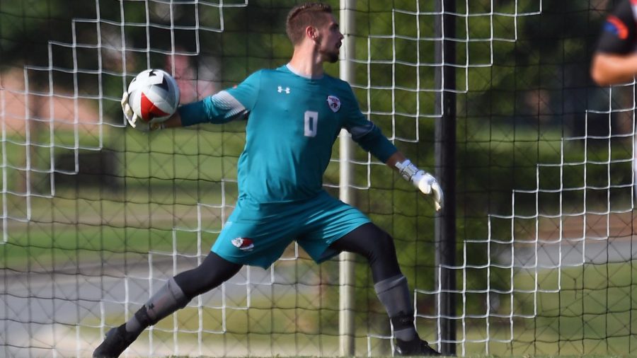 Former Gardner-Webb goalkeeper Grant Glorioso in action for the Bulldogs. Boiling Springs, N.C. (GWUPhotos.com/Tim Cowie)