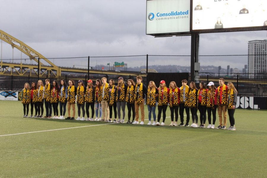 PITTSBURGH -- The Riverhounds Development Academy signees pose in Highmark Stadium (Sarah Gabany/RMU Sentry Media). The academy saw 26 players sign to colleges this year. Photo credit: Sarah Gabany