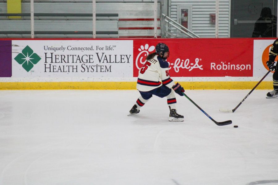Emily Curlett scored as the Colonials routed RIT 5-0 on Friday. Photo Credit: Nathan Breisinger
