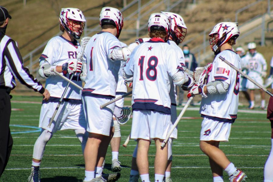 Mens+lacrosse+celebrates+one+of+their+17+goals+against+Bellarmine+on+Tuesday.+Photo+Credit%3A+Nathan+Breisinger