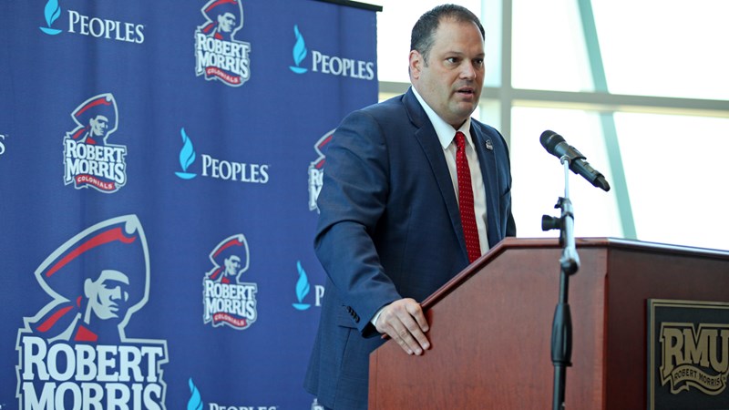 Athletic+Director+Chris+King+spoke+to+Colonial+Sports+Network+about+the+recent+hockey+news.+Photo+Credit%3A+RMU+Athletics