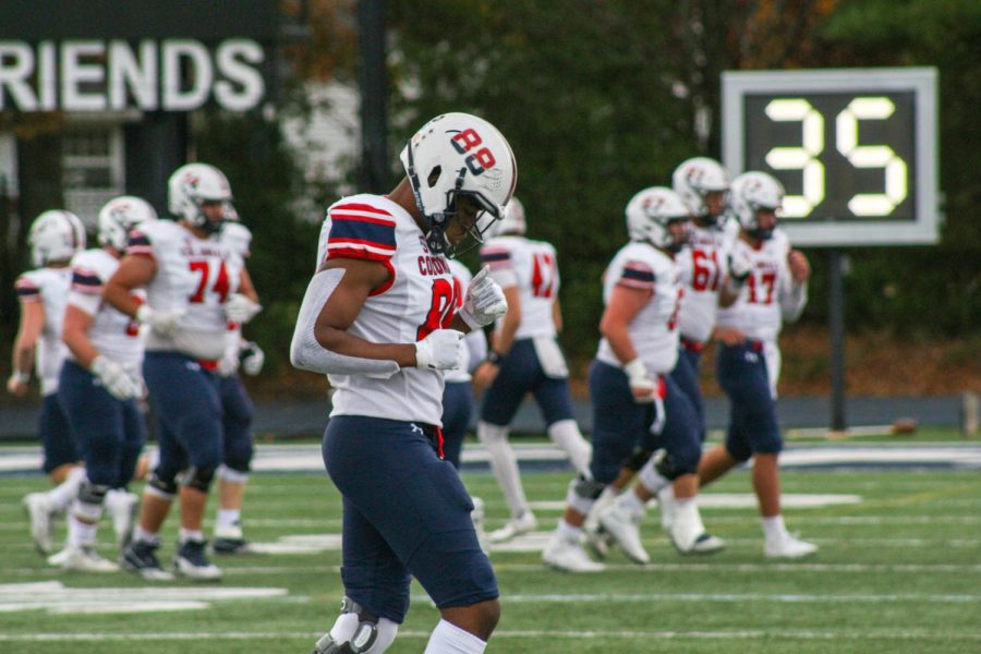 Marcus Ademilola takes the field at Monmouth. Photo credit: Jonathan Hanna