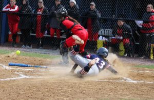 Alaina Koutsogiani slides in to score the only run of the game on Sunday. Photo credit: Cameron Macariola