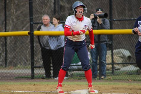Meadow Sacadura celebrates an extra-inning double against Cleveland State. Photo credit: Tyler Gallo