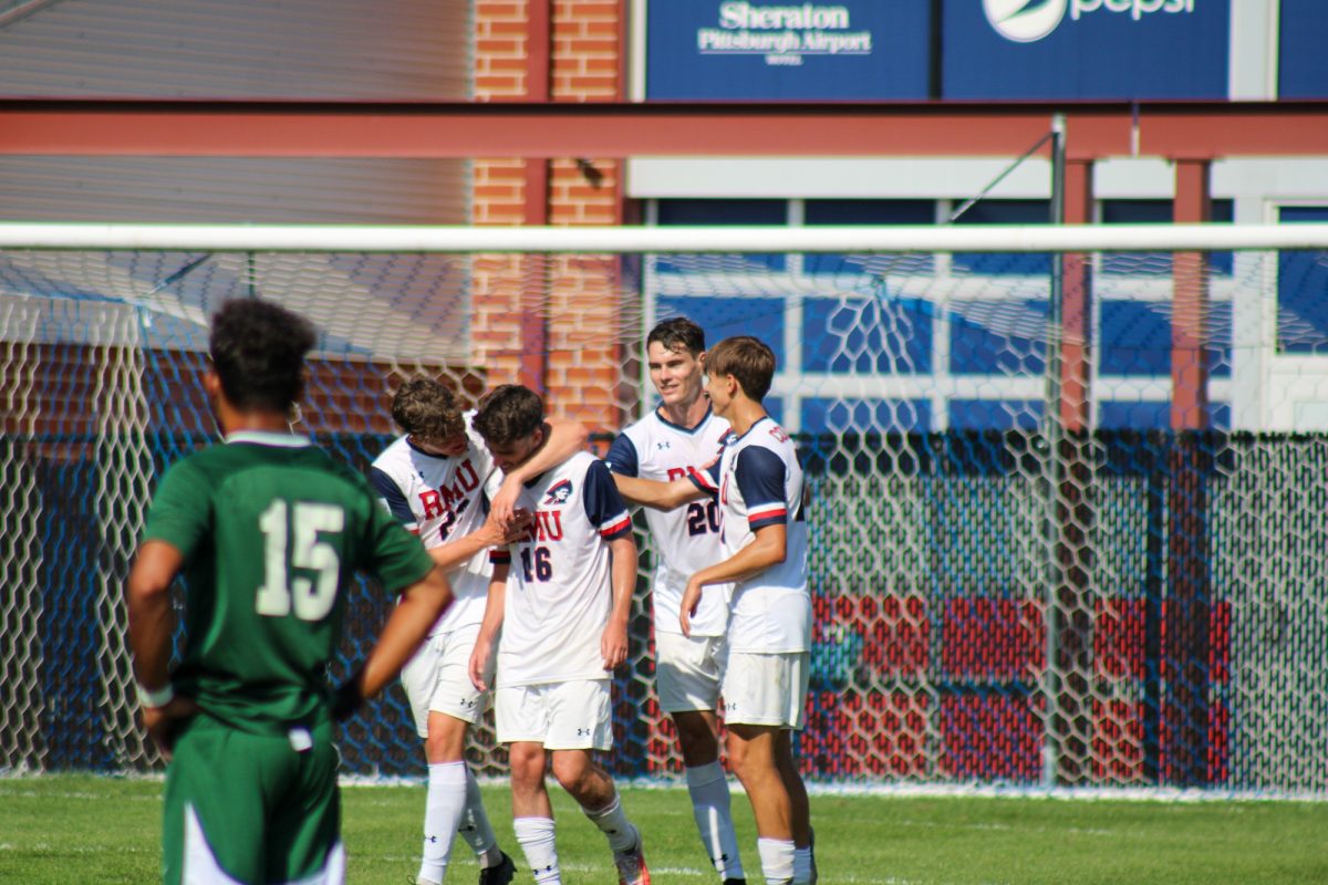 Kai McLoughlin (16) scored all three Colonial goals in the 3-1 exhibition win over LeMoyne