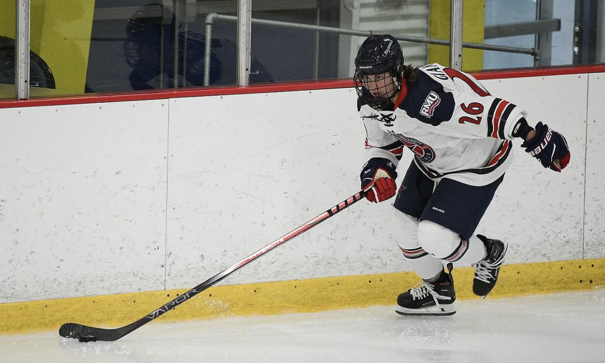 Sophomore Morgan Giannone was awarded the College Hockey America (CHA) Offensive Player of the Week. She tabbed four points as she scored two goals and helped her team with two assists. Photo credit: Justin Berl/RMU Athletics