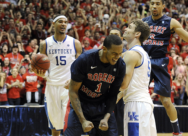 One of the most iconic moments in NIT history was Robert Morris stunning Kentucky in 2013 at Moon Township Photo credit: Don Wright/AP