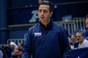 Buscaglia led the program for eight seasons, with an overall record of 126-102. and led the team to two NCAA tournament berths and either won or shared an NEC Regular Season title between 2016-2020. Photo credit: Ethan Morrison