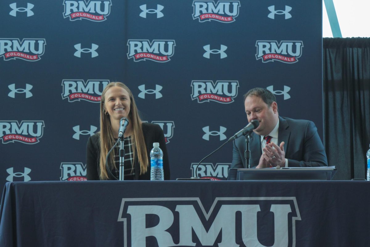 Press+Conference+Welcoming+RMU+Womens+Basketball+Head+Coach+Chandler+McCabe